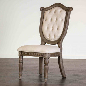 English Elm Rustic 2Pc Side Chair Set - Diamond Tufted Back, Fluted Legs, Weathered Oak & Beige For Dining Elegance B2741P406976-GIGA