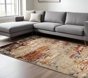 HomeRoots 8' Bold Orange and Black Abstract Power Loom Area Rug - Modern Style for High-Traffic Spaces 9' X 12' 531801