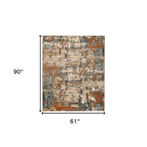 Homeroots 5' X 8' Tan Orange And Gray Abstract Power Loom Area Rug  Polypropylene 531803