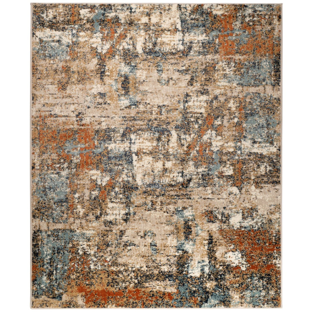 HomeRoots 8' Abstract Tan, Orange, and Gray Power Loom Area Rug - Durable, Stain-Resistant, Stylish Décor Solution 8' X 10' 531804