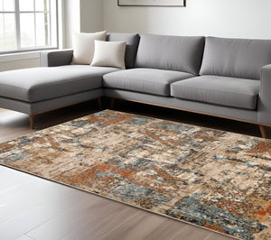Homeroots 8' X 10' Tan Orange And Gray Abstract Power Loom Area Rug  Polypropylene 531804