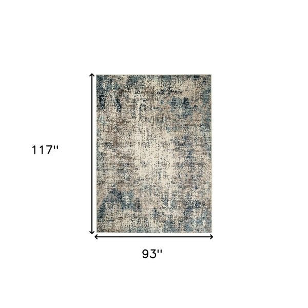 HomeRoots 8' Abstract Ivory Blue and Gray Area Rug – Contemporary Style, Durable, Soft, and Easy Care for Homes 8' X 10' 531808