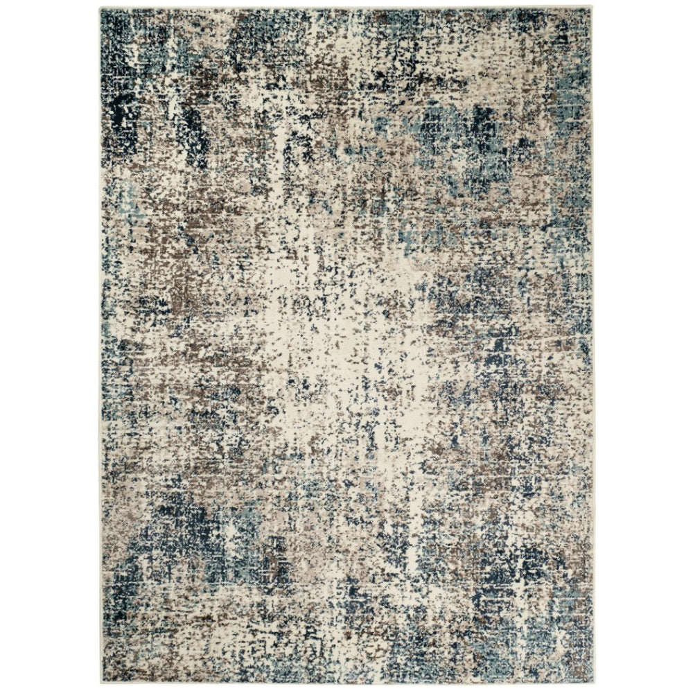 HomeRoots 8' Abstract Ivory Blue and Gray Area Rug – Contemporary Style, Durable, Soft, and Easy Care for Homes 9' X 12' 531809