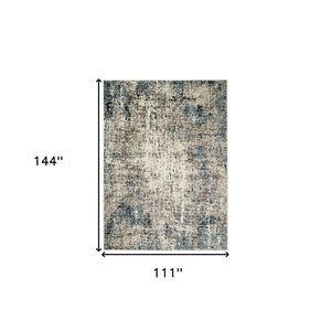 HomeRoots 8' Abstract Ivory Blue and Gray Area Rug – Contemporary Style, Durable, Soft, and Easy Care for Homes 9' X 12' 531809