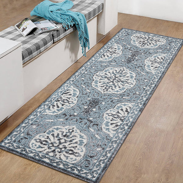 Homeroots 6' Charcoal And Ivory Medallion Power Loom Runner Rug - Stylish, Stain-resistant Design For Any Space 2' X 6' Polypropylene 531811