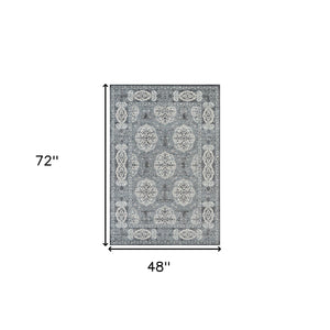 Homeroots 4' X 6' Charcoal And Ivory Medallion Power Loom Area Rug  Polypropylene 531812