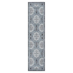 Homeroots 10' Charcoal And Ivory Medallion Power Loom Runner Rug  Polypropylene 531813