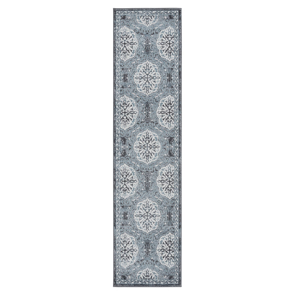 Homeroots 10' Charcoal And Ivory Medallion Power Loom Runner Rug  Polypropylene 531813