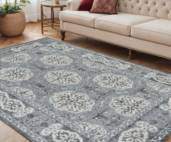 Homeroots 5' X 8' Charcoal And Ivory Medallion Power Loom Area Rug  Polypropylene 531814