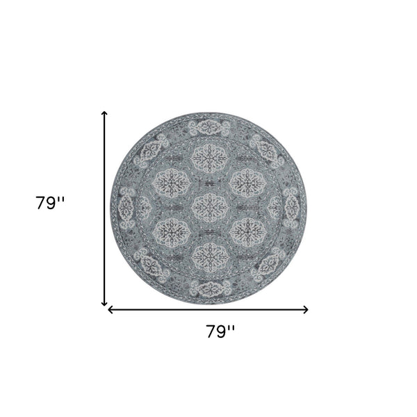 Homeroots 6' Charcoal And Ivory Medallion Power Loom Round Rug  Polypropylene 531815