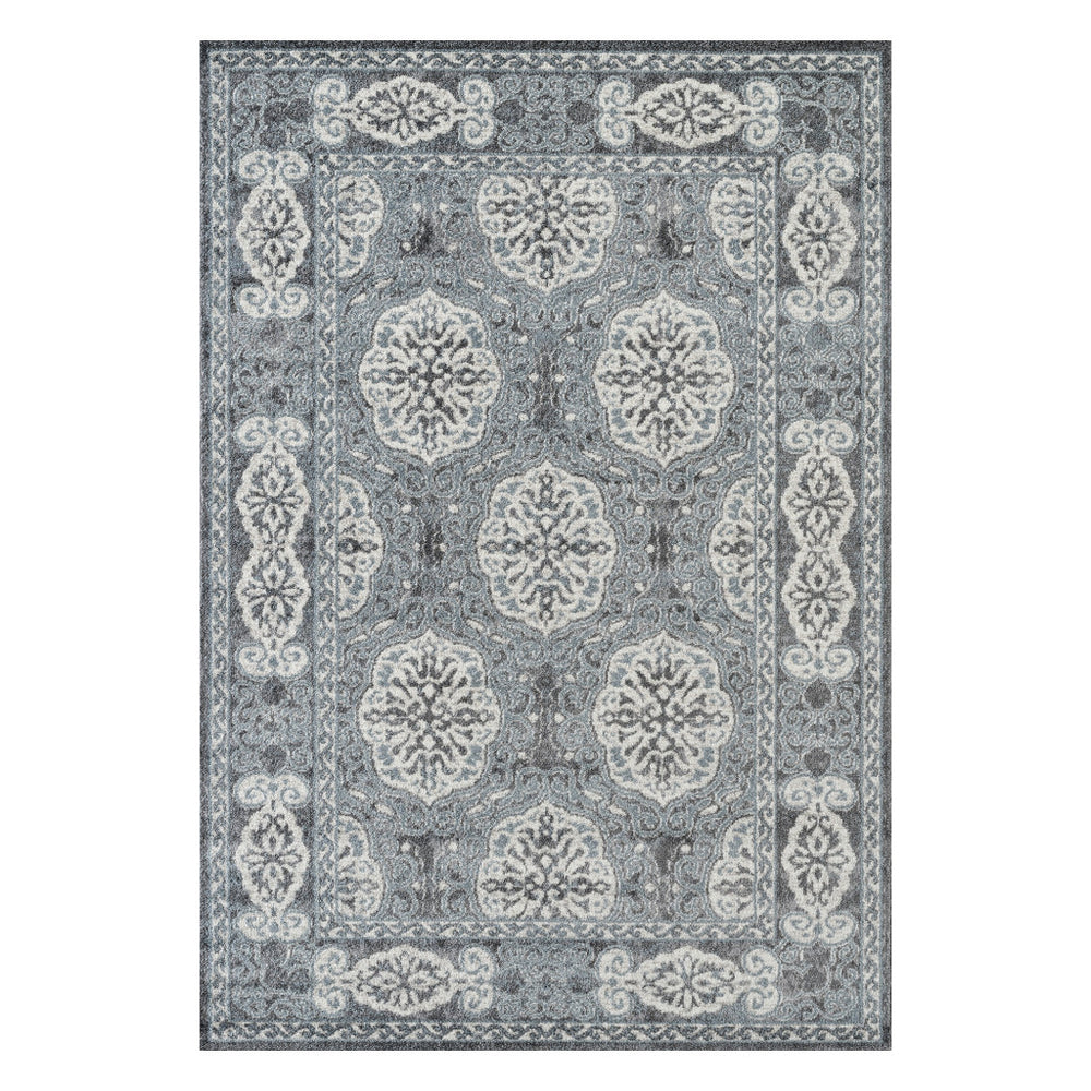 Homeroots 8' X 10' Charcoal And Ivory Medallion Power Loom Area Rug  Polypropylene 531816