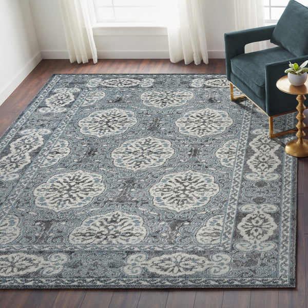 Homeroots 9' X 12' Charcoal And Ivory Medallion Power Loom Area Rug  Polypropylene 531817
