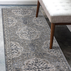Homeroots 6' Charcoal And Ivory Medallion Power Loom Runner Rug - Stylish, Stain-resistant Design For Any Space 2' X 6' Polypropylene 531819