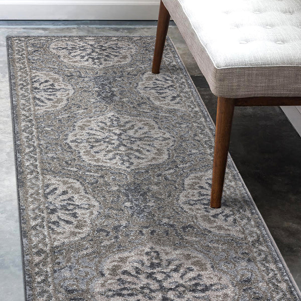 Homeroots 6' Charcoal And Ivory Medallion Power Loom Runner Rug - Stylish, Stain-resistant Design For Any Space 2' X 6' Polypropylene 531819