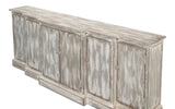 Sarreid Waterfall Front Credenza - Distressed Grey/White Finish, Solid Pine Wood & Elegant Cast Metal Pulls Grey  53181