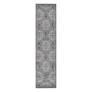 Homeroots 10' Charcoal And Gray Medallion Power Loom Runner Rug  Polypropylene 531821