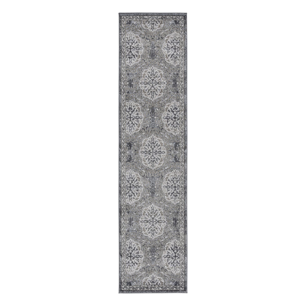 Homeroots 10' Charcoal And Gray Medallion Power Loom Runner Rug  Polypropylene 531821