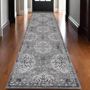 Homeroots 10' Charcoal And Gray Medallion Power Loom Runner Rug  Polypropylene 531821
