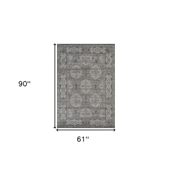 Homeroots 5' X 8' Charcoal And Gray Medallion Power Loom Area Rug  Polypropylene 531822