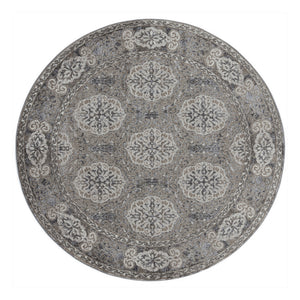 Homeroots 6' Charcoal And Gray Medallion Power Loom Round Rug  Polypropylene 531823