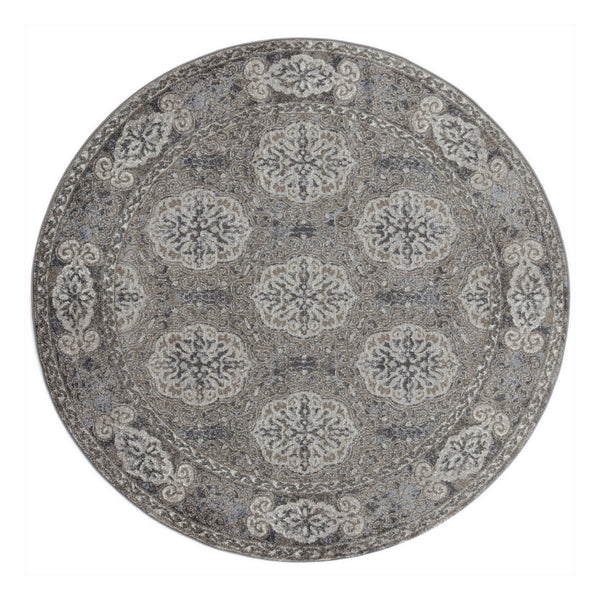 Homeroots 6' Charcoal And Gray Medallion Power Loom Round Rug  Polypropylene 531823