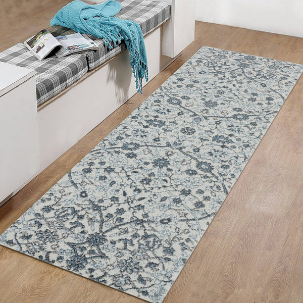 Homeroots 6' Charcoal And Gray Floral Power Loom Runner Rug - Stain Resistant, Stylish Design For Any Room 2' X 6' Polypropylene 531827