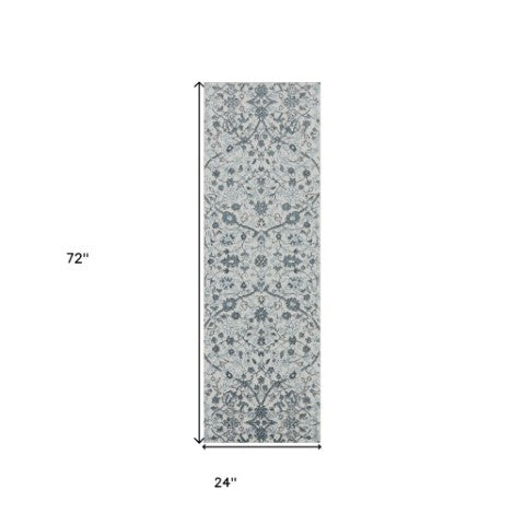 Homeroots 6' Charcoal And Gray Floral Power Loom Runner Rug - Stain Resistant, Stylish Design For Any Room 2' X 6' Polypropylene 531827