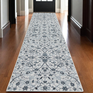 Homeroots 10' Charcoal And Gray Floral Power Loom Runner Rug  Polypropylene 531829