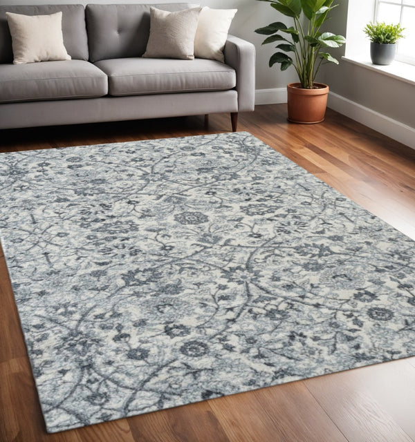 HomeRoots 5' Charcoal and Ivory Floral Area Rug – Durable, Stain-Resistant Design for Stylish Homes and Spaces 5' X 8' 531830
