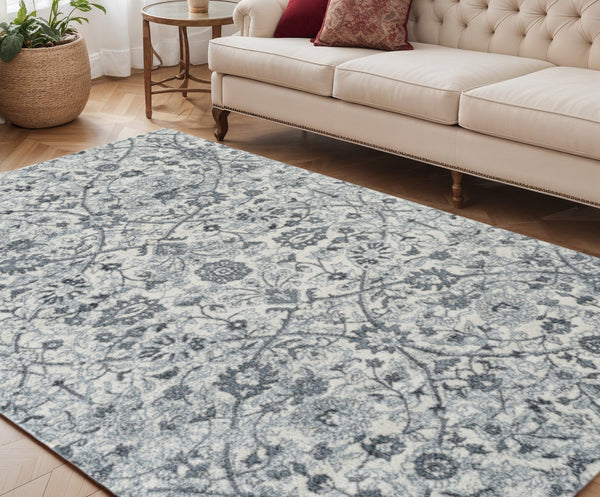 Homeroots 5' X 8' Charcoal And Gray Floral Power Loom Area Rug  Polypropylene 531830