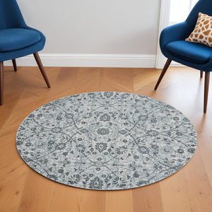 Homeroots 6' Charcoal And Gray Floral Power Loom Round Rug  Polypropylene 531831
