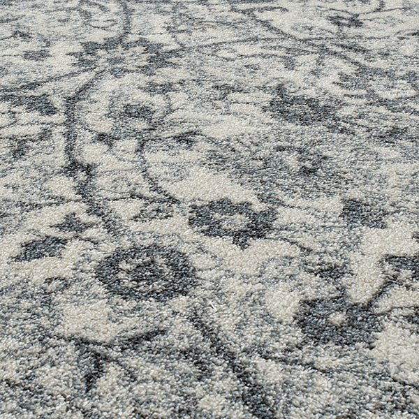 Homeroots 6' Charcoal And Gray Floral Power Loom Round Rug  Polypropylene 531831