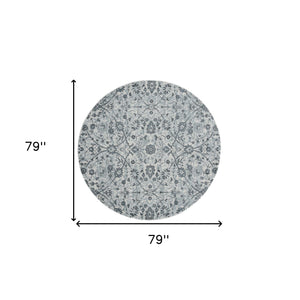 Homeroots 6' Charcoal And Gray Floral Power Loom Round Rug  Polypropylene 531831