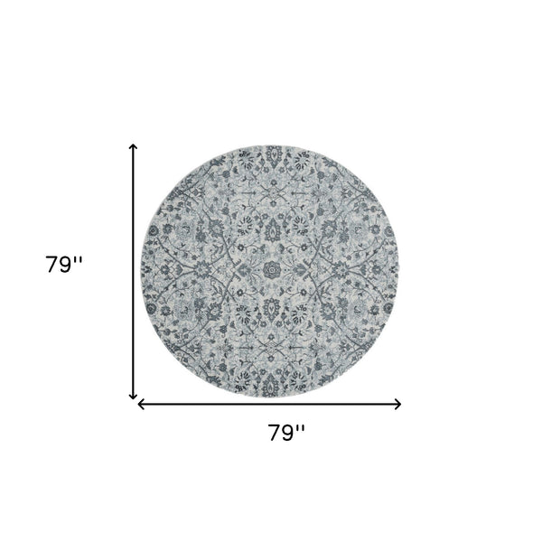 Homeroots 6' Charcoal And Gray Floral Power Loom Round Rug  Polypropylene 531831