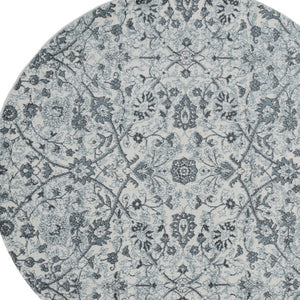 Homeroots 6' Charcoal And Gray Floral Power Loom Round Rug  Polypropylene 531831