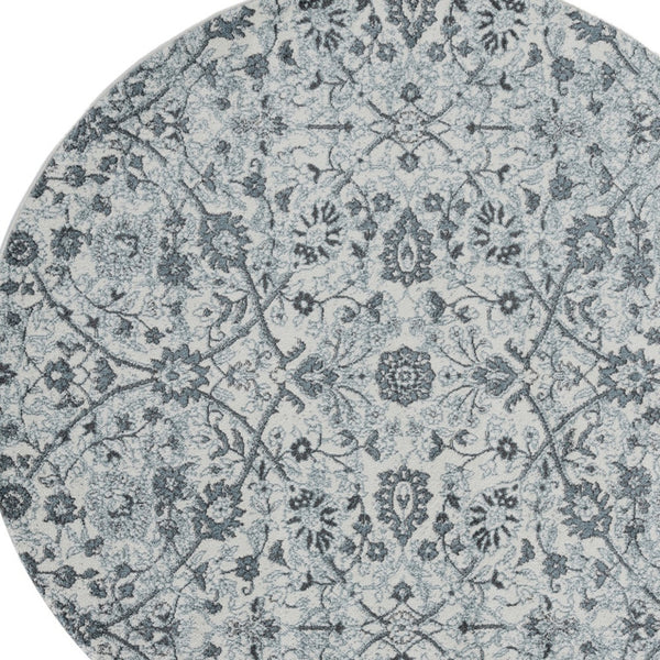 Homeroots 6' Charcoal And Gray Floral Power Loom Round Rug  Polypropylene 531831