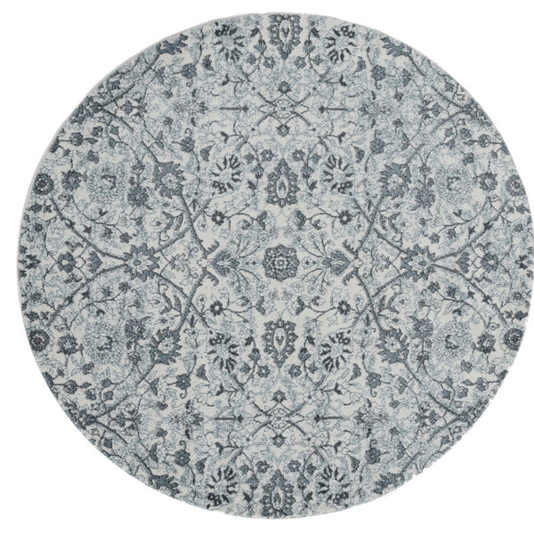 Homeroots 6' Charcoal And Gray Floral Power Loom Round Rug  Polypropylene 531831