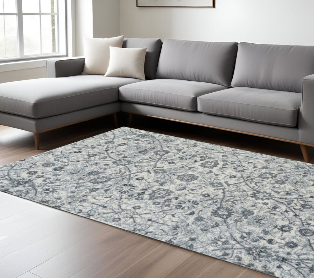 HomeRoots 5' Charcoal and Ivory Floral Area Rug – Durable, Stain-Resistant Design for Stylish Homes and Spaces 8' X 10' 531832