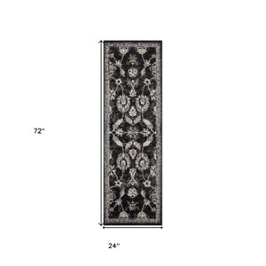 Homeroots 6' Ivory Black And Gray Oriental Power Loom Runner Rug - Stain-resistant, Stylish, And Versatile Decor 2' X 6' Polypropylene 531835