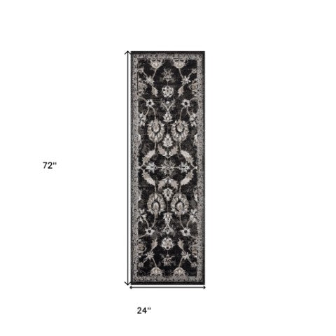 Homeroots 6' Ivory Black And Gray Oriental Power Loom Runner Rug - Stain-resistant, Stylish, And Versatile Decor 2' X 6' Polypropylene 531835