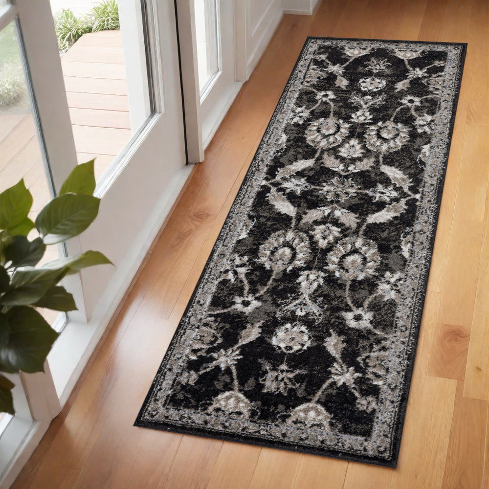 Homeroots 6' Ivory Black And Gray Oriental Power Loom Runner Rug - Stain-resistant, Stylish, And Versatile Decor 2' X 6' Polypropylene 531835
