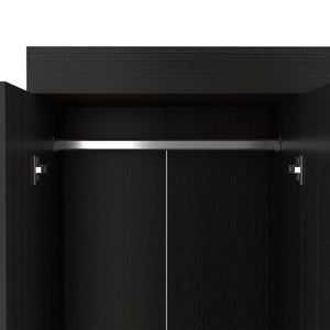 English Elm Hamilton Mobile Armoire with 4 Doors, 3 Drawers, Dual Hanging Rods and Multiple Shelves for Organized Storage and Durable Engineered Wood Finish Black 70.47 L x 23.23 W x 4.33 H B097S00229