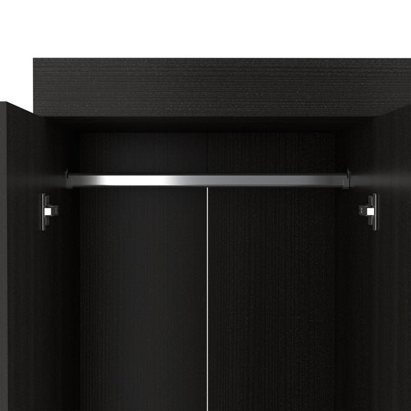 English Elm Hamilton Mobile Armoire with 4 Doors, 3 Drawers, Dual Hanging Rods and Multiple Shelves for Organized Storage and Durable Engineered Wood Finish Black 70.47 L x 23.23 W x 4.33 H B097S00229