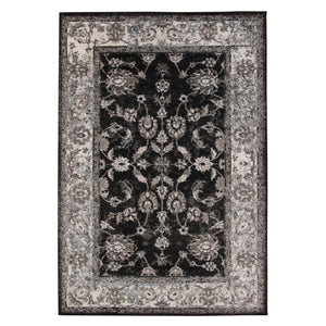 HomeRoots 5' Timeless Ivory, Black & Gray Oriental Area Rug - Durable, Stain-Resistant Elegance for Any Room 5' X 8' 531838