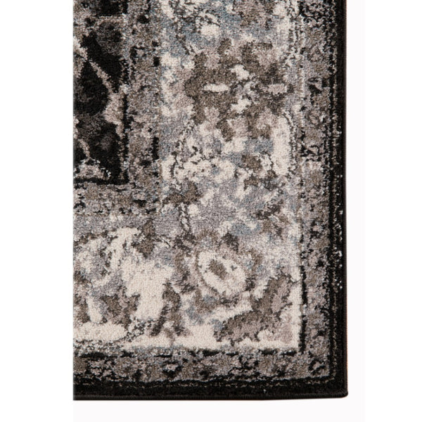 HomeRoots 5' Timeless Ivory, Black & Gray Oriental Area Rug - Durable, Stain-Resistant Elegance for Any Room 5' X 8' 531838