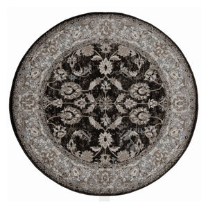 HomeRoots 5' Timeless Ivory, Black & Gray Oriental Area Rug - Durable, Stain-Resistant Elegance for Any Room 6' Round 531839