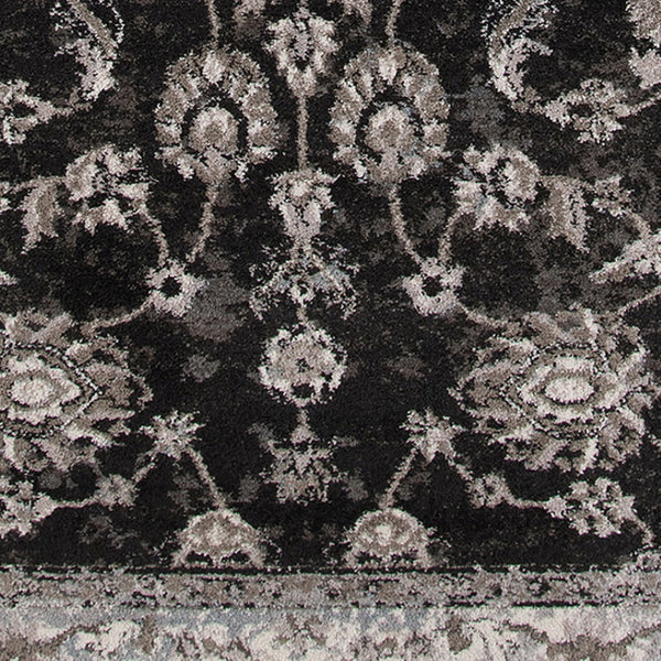 HomeRoots 5' Timeless Ivory, Black & Gray Oriental Area Rug - Durable, Stain-Resistant Elegance for Any Room 6' Round 531839