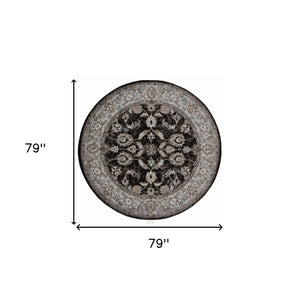 HomeRoots 5' Timeless Ivory, Black & Gray Oriental Area Rug - Durable, Stain-Resistant Elegance for Any Room 6' Round 531839