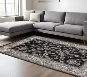 HomeRoots 5' Timeless Ivory, Black & Gray Oriental Area Rug - Durable, Stain-Resistant Elegance for Any Room 8' X 10' 531840