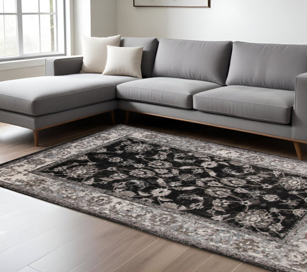 HomeRoots 5' Timeless Ivory, Black & Gray Oriental Area Rug - Durable, Stain-Resistant Elegance for Any Room 8' X 10' 531840